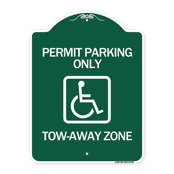 Accessible Permit Parking Tow-Away Zone, Green & White Aluminum Sign, 18" x 24", GW-1824-24354